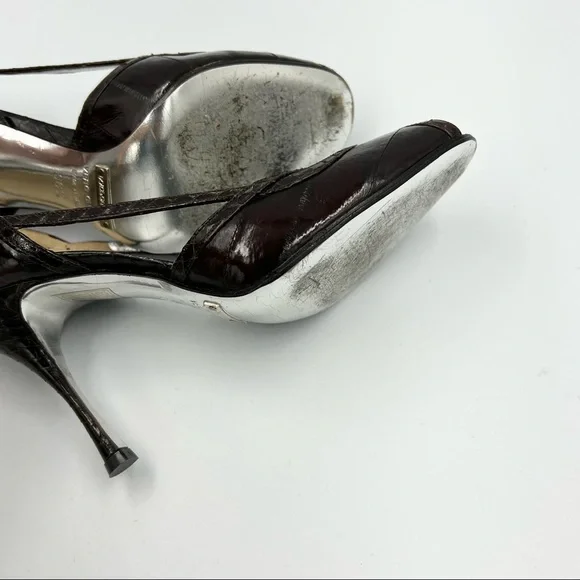 Dolce & Gabbana Croc Embossed Brown Leather Heels With Dust Bag EU36.5/US6.5 - Picture 7 of 10